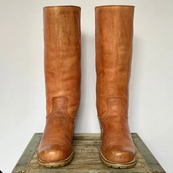 FRYE Vintage Tall Knee High Brown Leather Lug Sole Boots