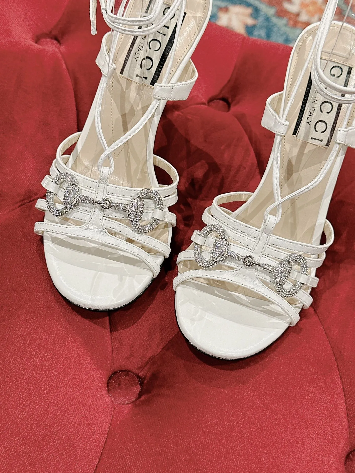 GG CRYSTAL HORSEBIT SANDAL WHITE LAMBSKIN