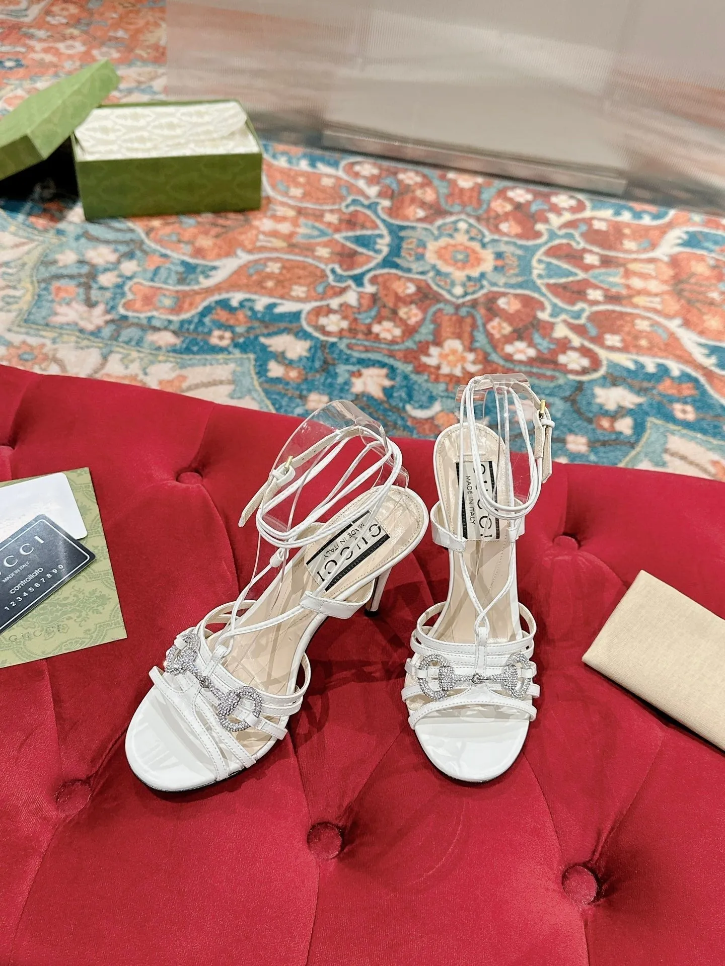 GG CRYSTAL HORSEBIT SANDAL WHITE LAMBSKIN