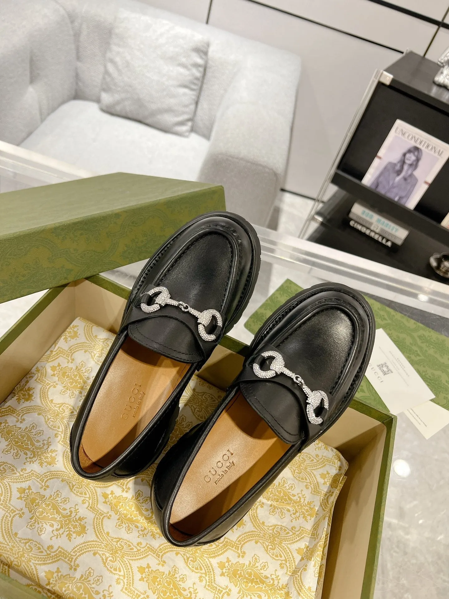 GG CRYSTAL LOAFER WITH HORSEBIT BLACK CALFSKIN