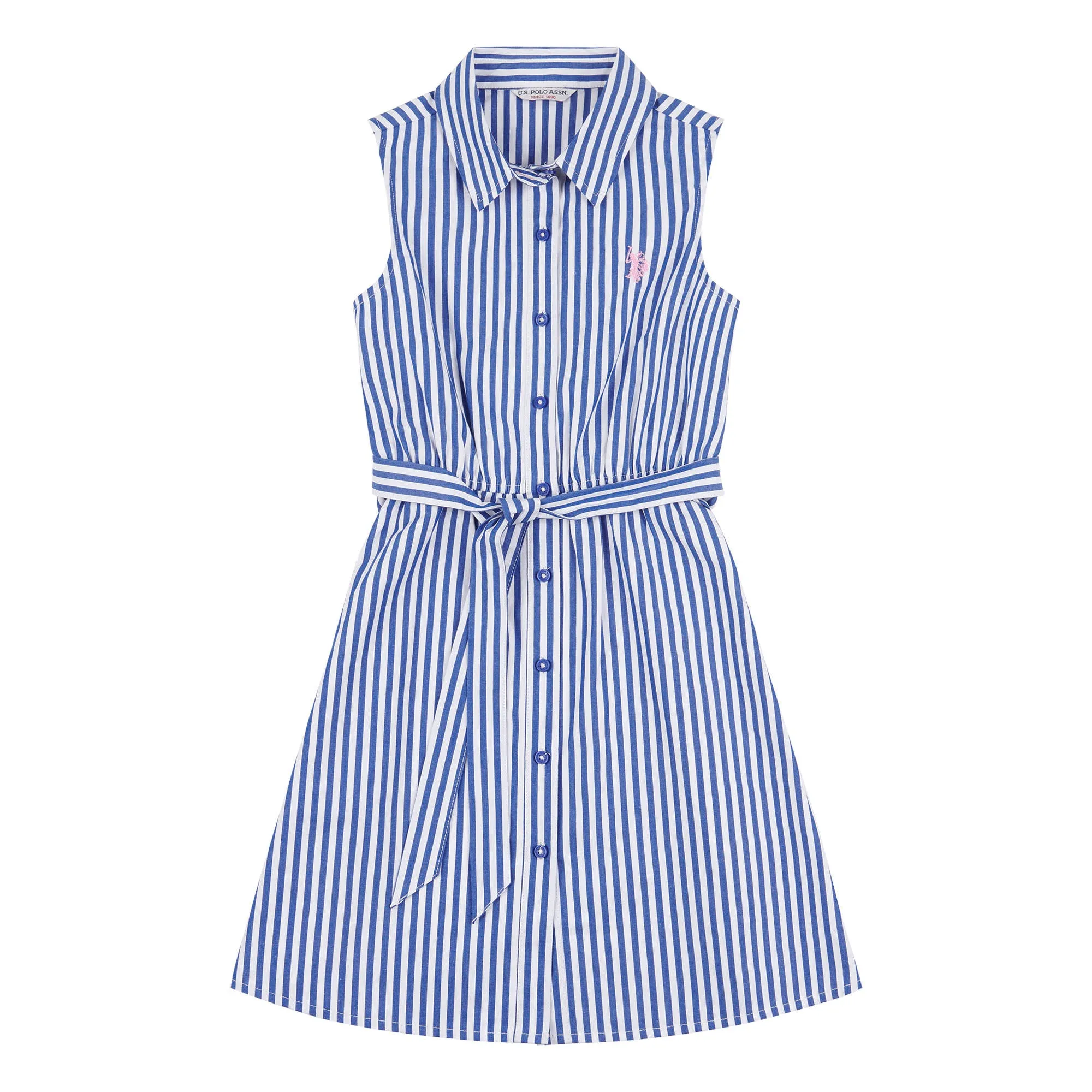 Girls Striped Sleeveless Shirt Dress in Regatta Blue