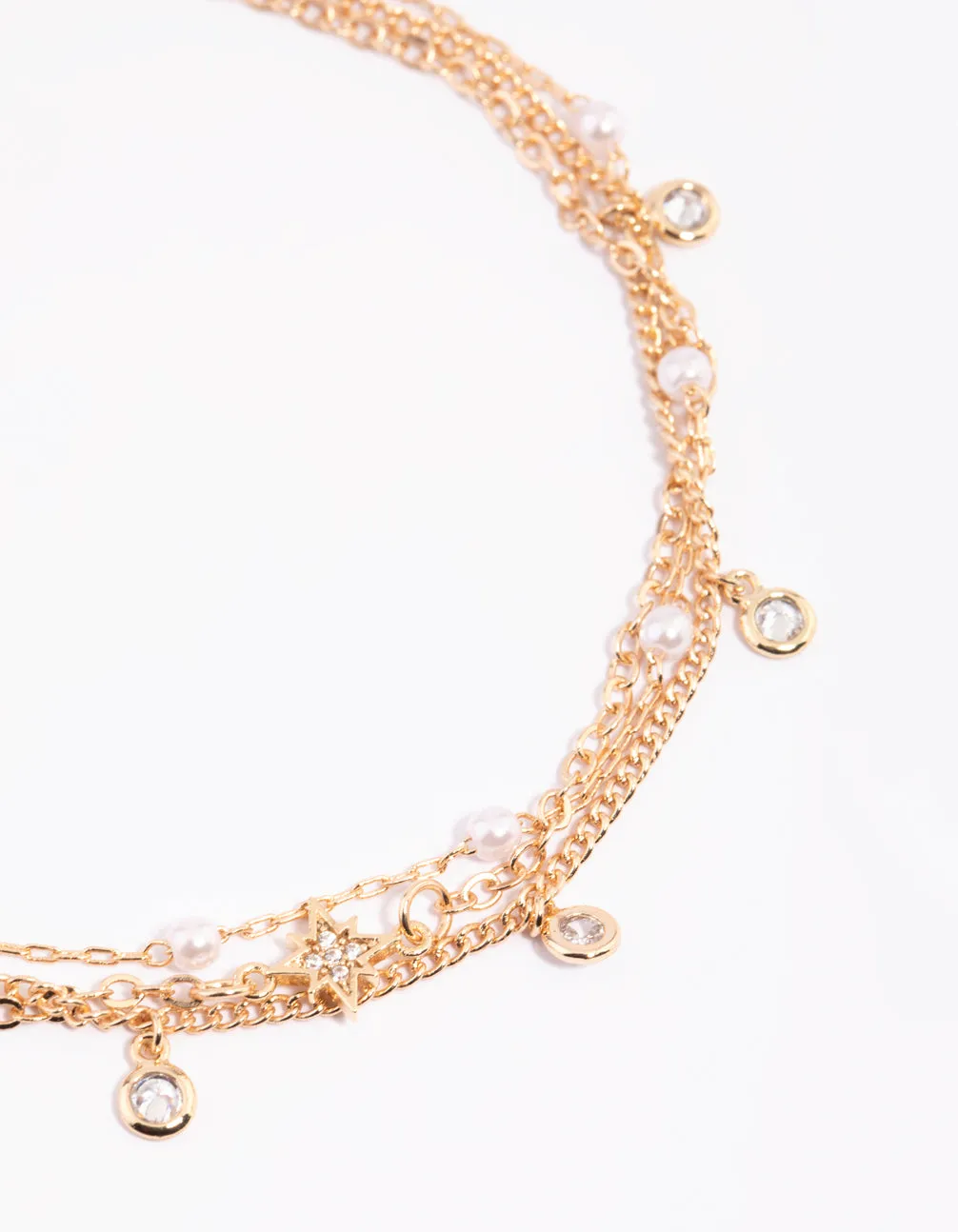 Gold Cubic Zirconia Pearl Anklet Pack