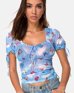 Guinevre Top Mesh Blue Butterfly