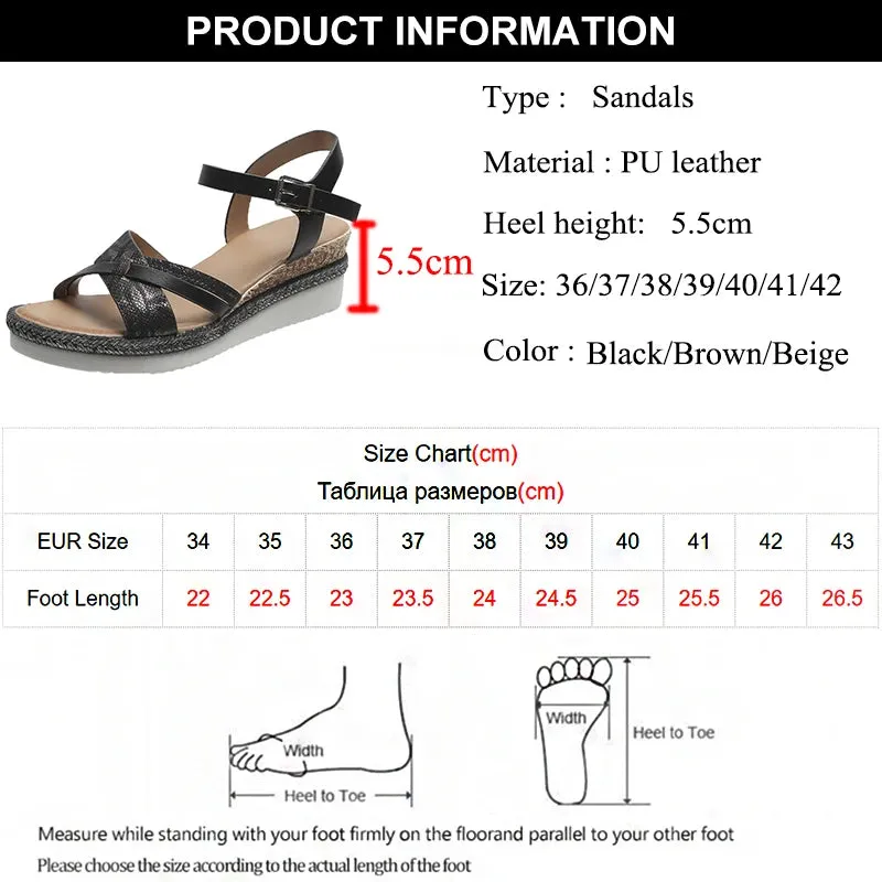 Hnzxzm Summer Wedge Sandals for Women Buckle Strap Platform Rome Sandals Woman Open Toe Thick Bottom No-Slip Sandalias Mujer Plus Size