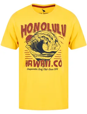 Honolulu Motif Cotton Jersey T-Shirt in Banana - South Shore