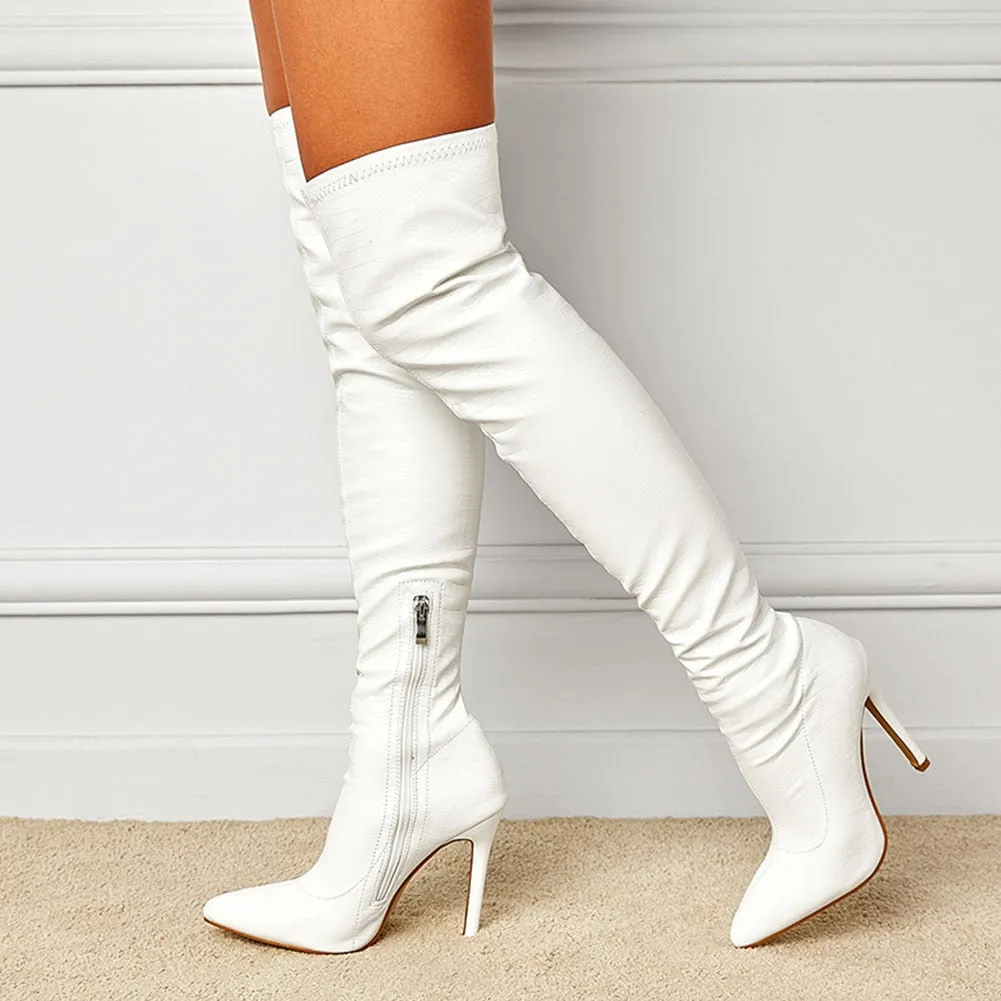 INS Hot Sale Pointed Toe Thin High Heels Over The Knee Thigh High Boots For Women Long Boots With Zipper Size 42