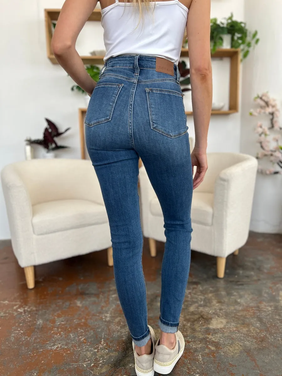 Judy Blue Cuffed Hem Low Waist Skinny Jeans [Online Exclusive]