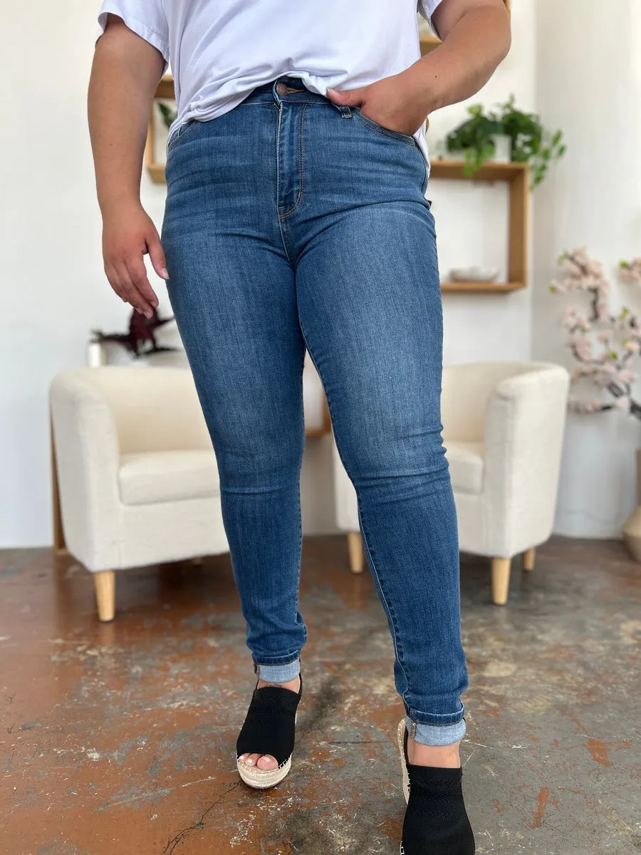 Judy Blue Cuffed Hem Low Waist Skinny Jeans [Online Exclusive]