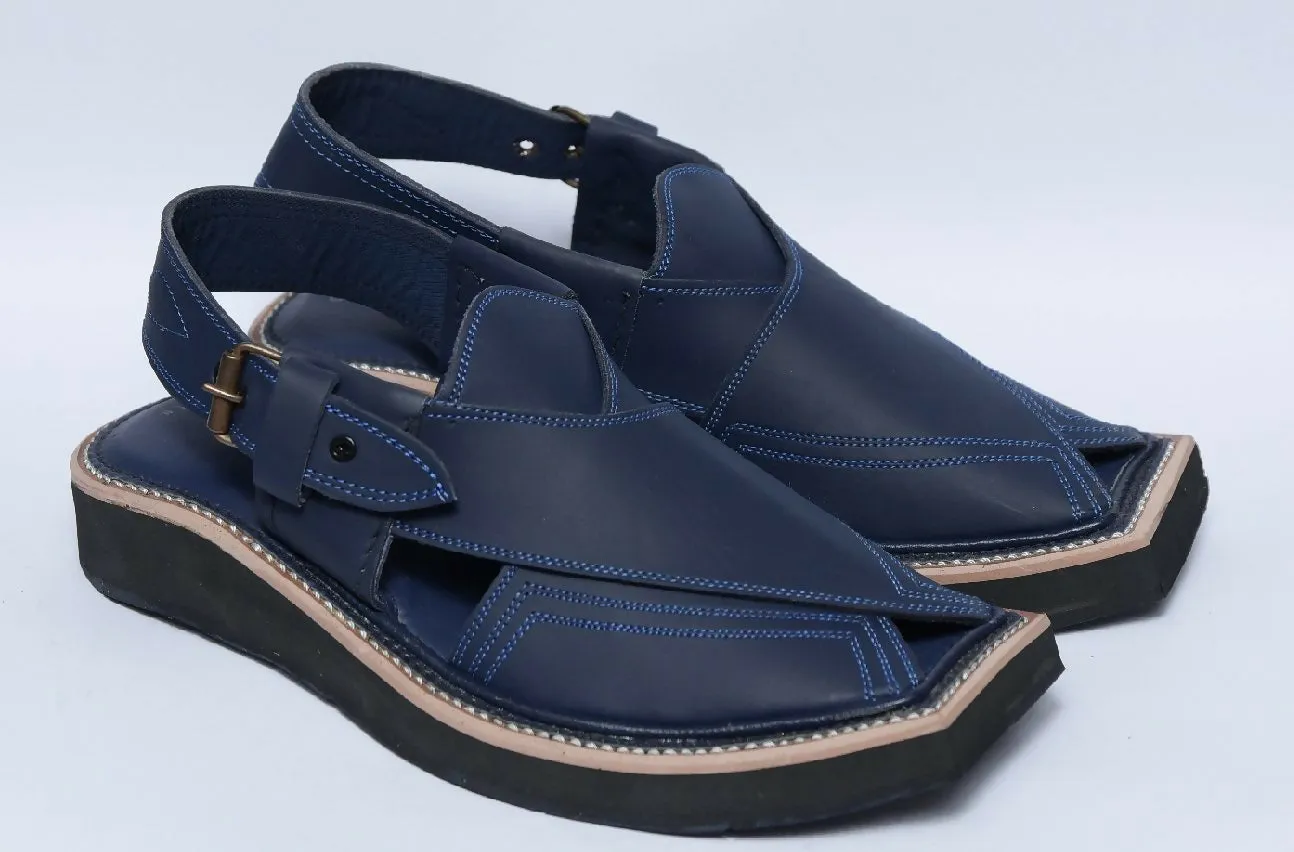 Kaptaan Chappal Charsadda Navy leather Peshawari