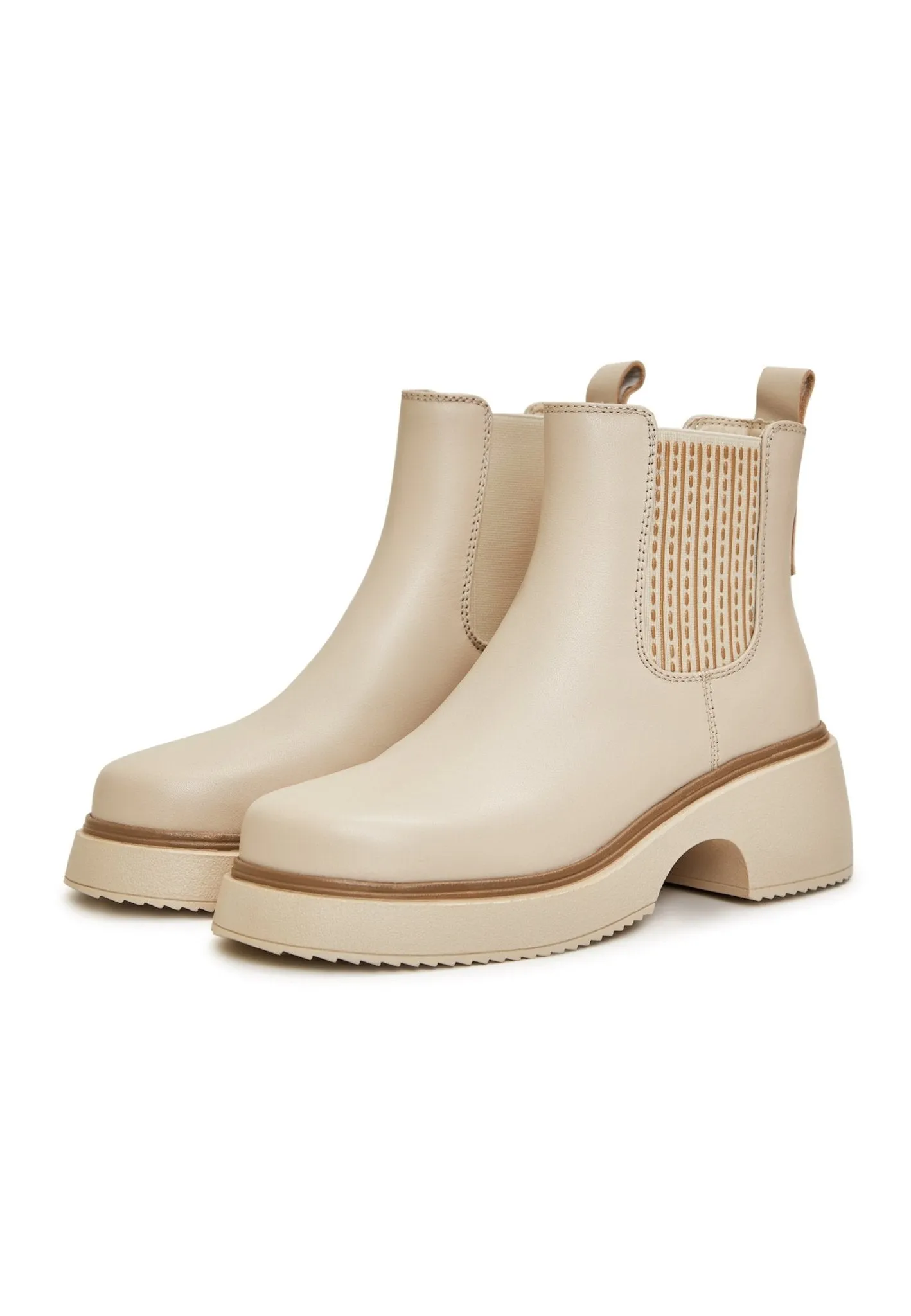 Leather Platform Ankle Boots - Beige