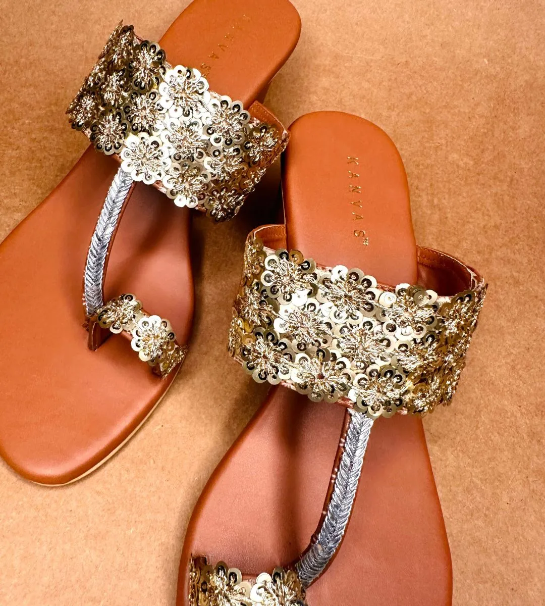 Light Gold Sequins Kolhapuri Heels