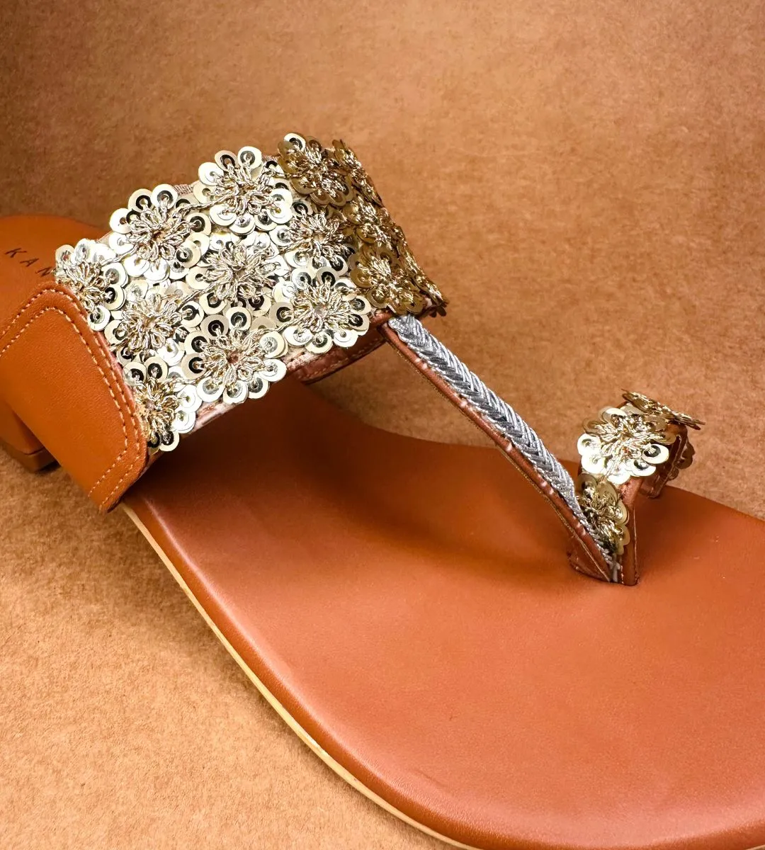 Light Gold Sequins Kolhapuri Heels