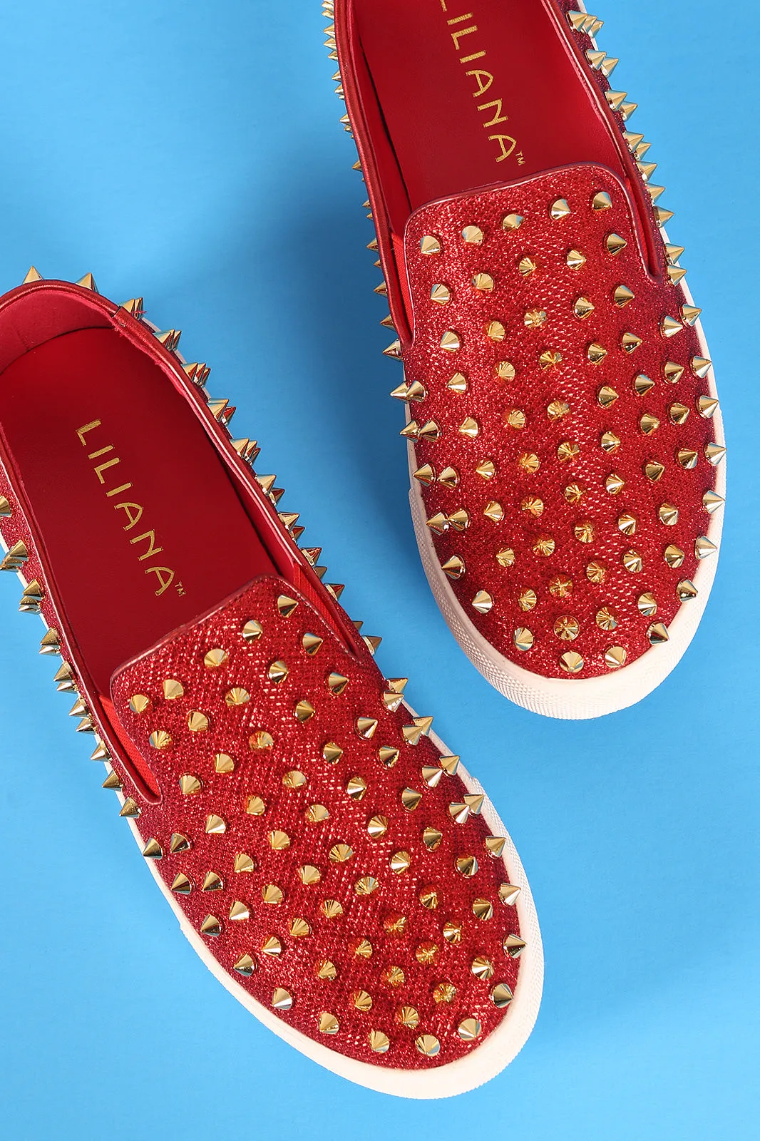 Liliana Spike Studs Metallic Slip-On Flats Sneaker