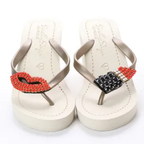 Lipstick - Women's High Wedge-Red Crystal Embroidery Motifs