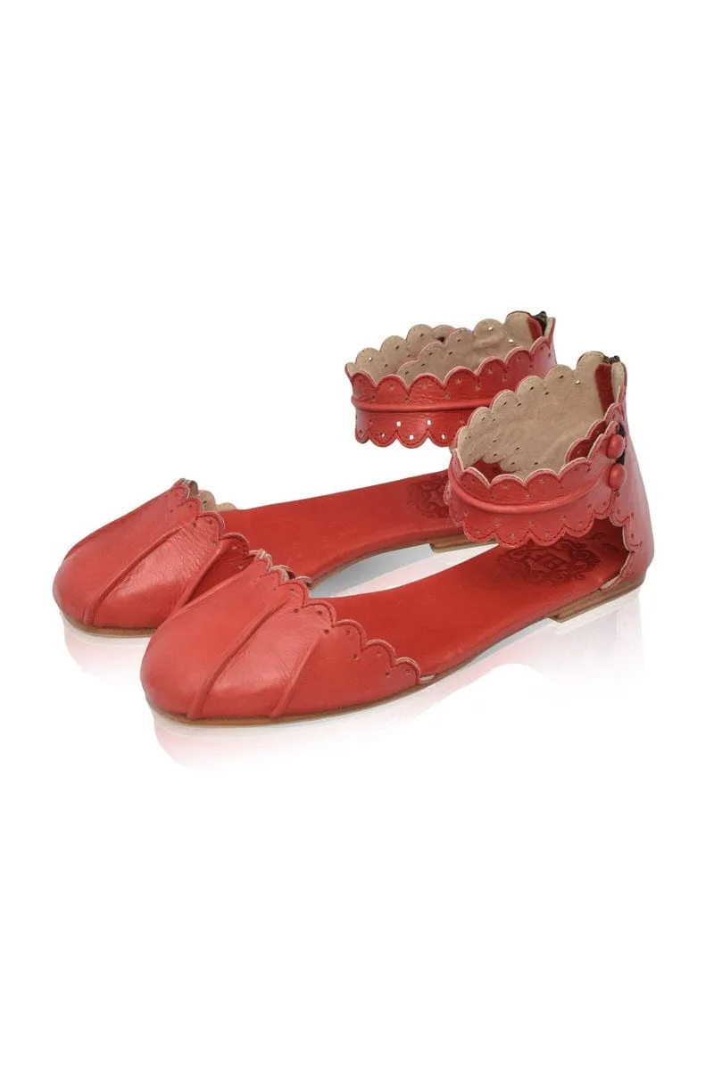 Love Bird Leather Flats in Vintage Red