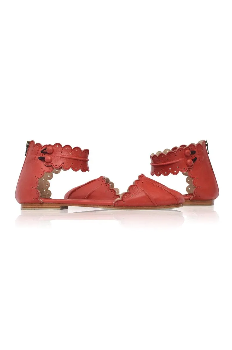 Love Bird Leather Flats in Vintage Red