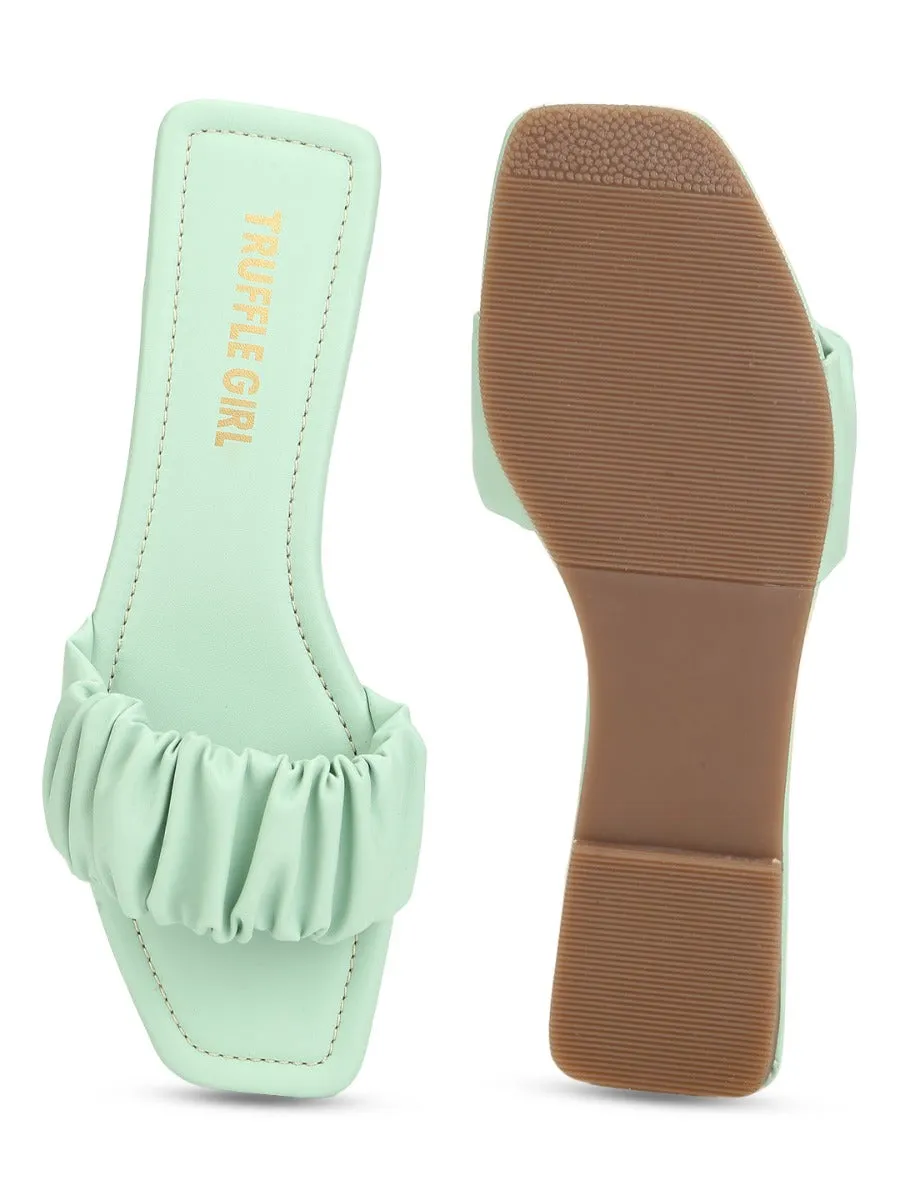 Mint Green PU Wrinkled Strap Slip Ons