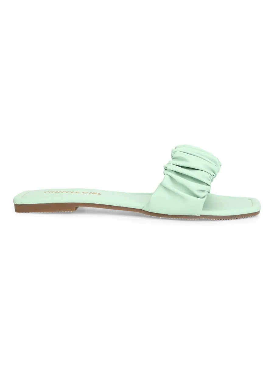 Mint Green PU Wrinkled Strap Slip Ons