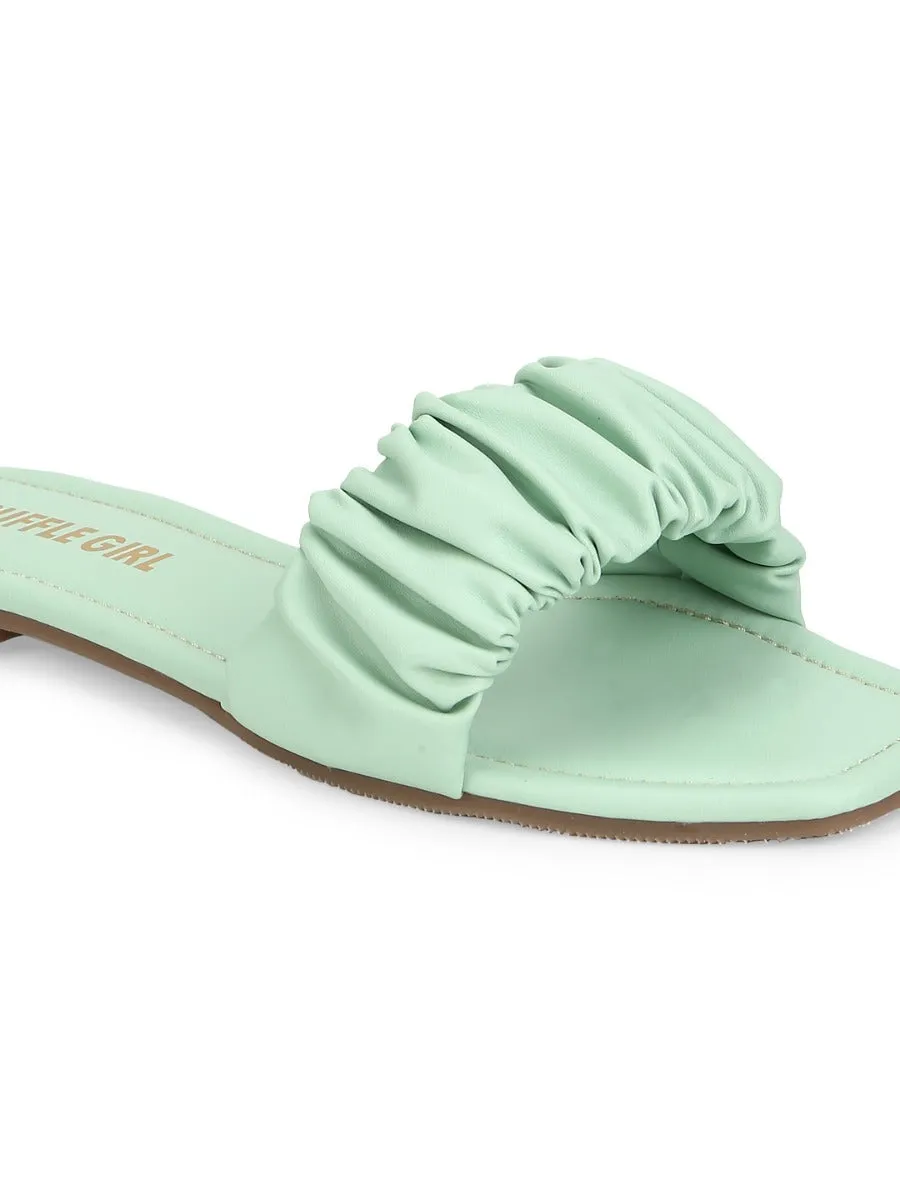 Mint Green PU Wrinkled Strap Slip Ons