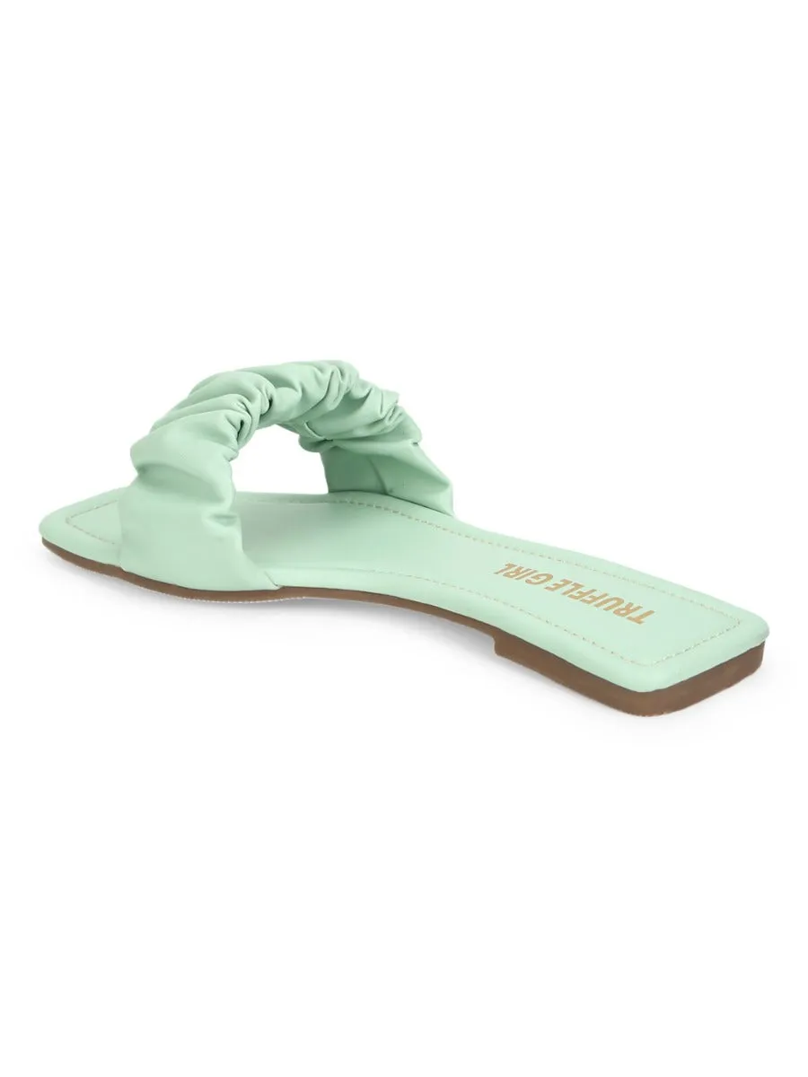 Mint Green PU Wrinkled Strap Slip Ons