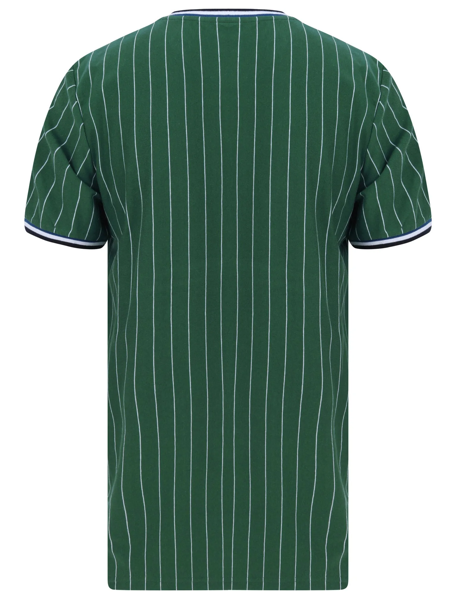 Montague Pinstripe Cotton Jersey T-Shirt with Ribbed Tipping in Hunter Green - Le Shark