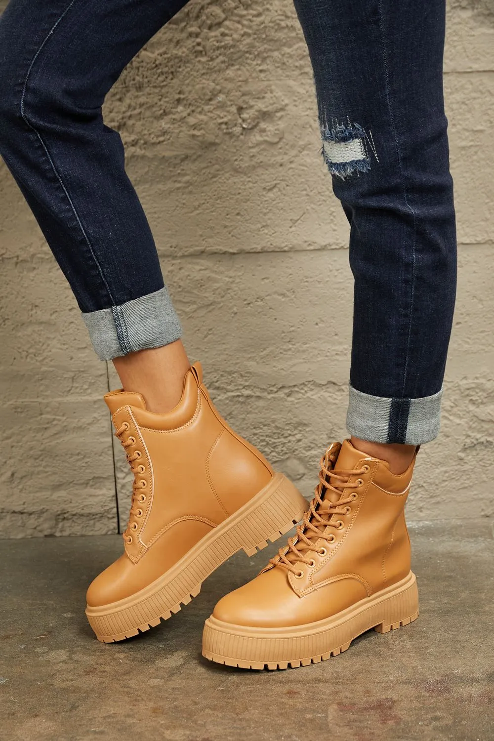 Platform Combat Boots in Caramel