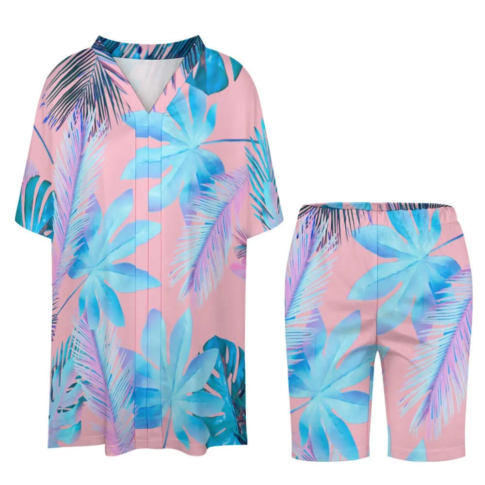 Resort Wear|Paradise V-neck Bat Sleeve Two Piece Shorts Outfit Set