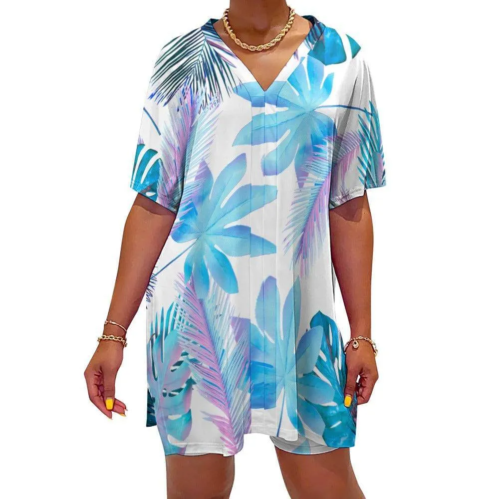 Resort Wear|Paradise V-neck Bat Sleeve Two Piece Shorts Outfit Set