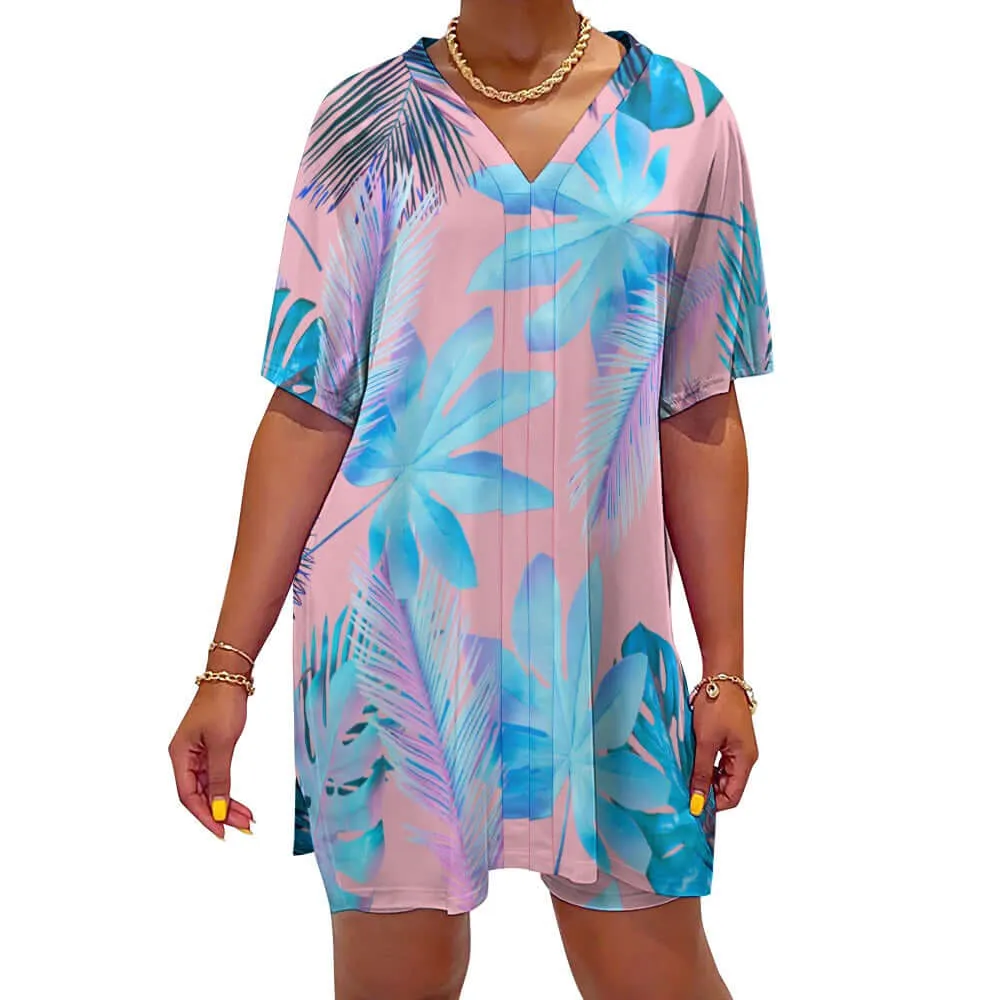 Resort Wear|Paradise V-neck Bat Sleeve Two Piece Shorts Outfit Set