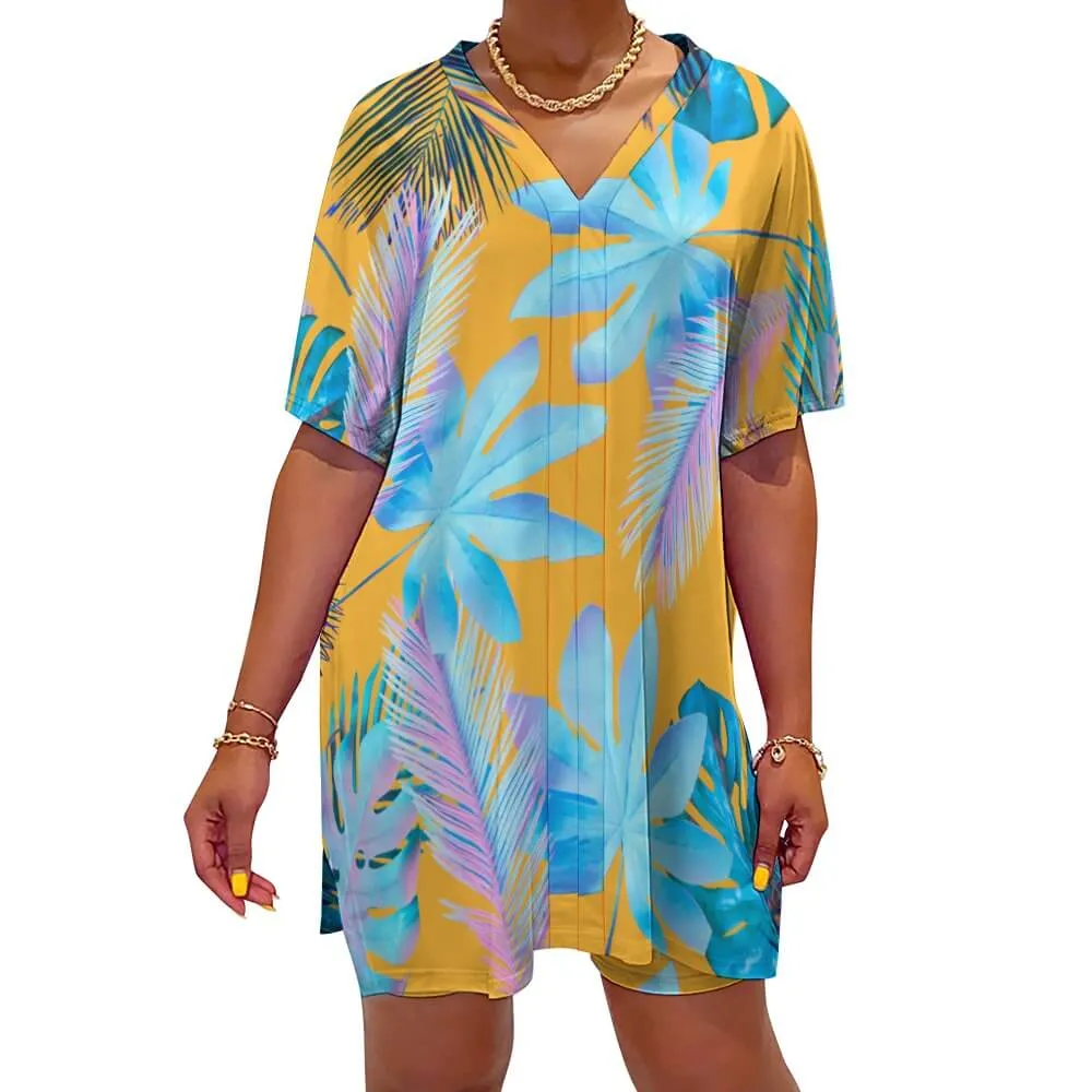 Resort Wear|Paradise V-neck Bat Sleeve Two Piece Shorts Outfit Set