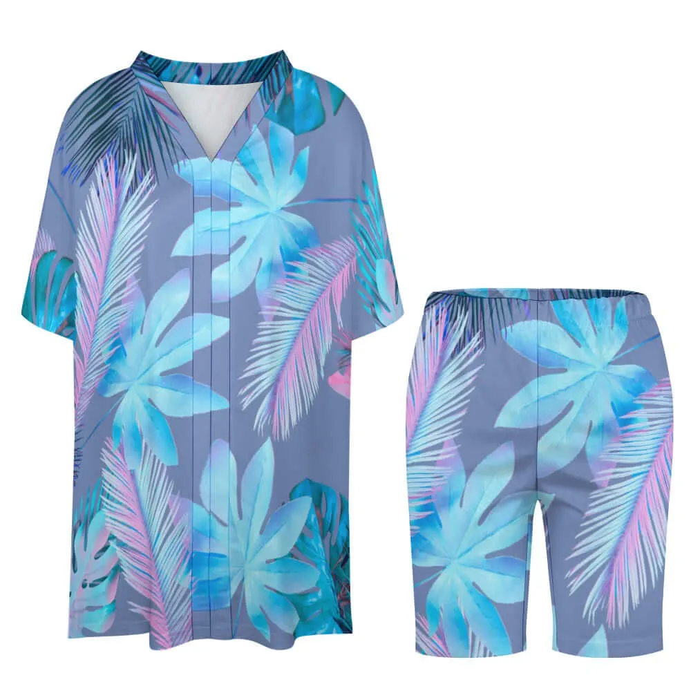 Resort Wear|Paradise V-neck Bat Sleeve Two Piece Shorts Outfit Set