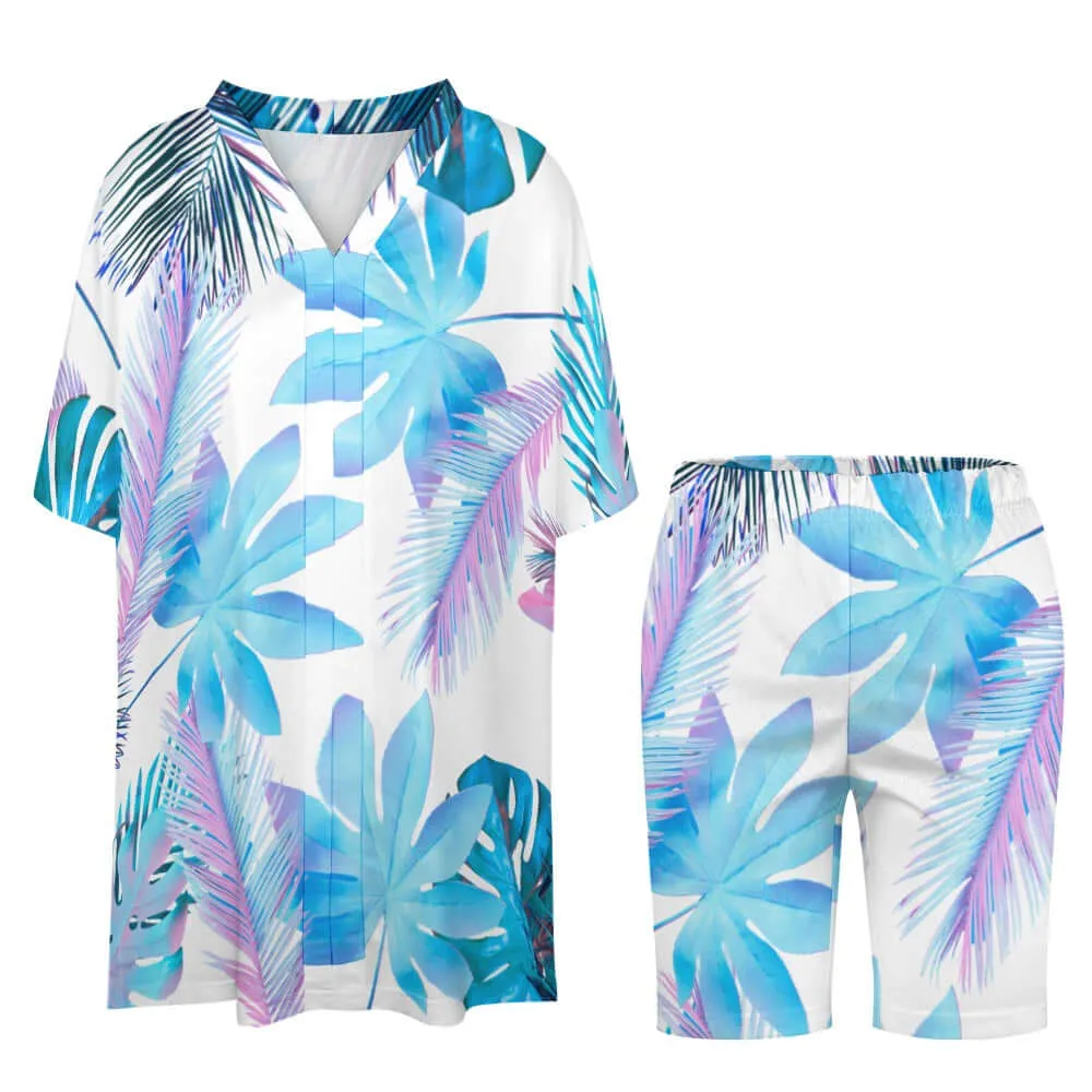 Resort Wear|Paradise V-neck Bat Sleeve Two Piece Shorts Outfit Set