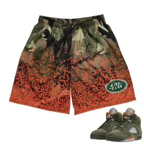 Retro 5 Olive/Solar Orange Camo Mesh Shorts