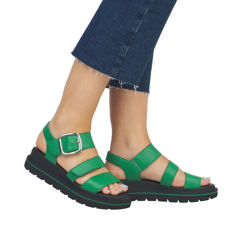 Rieker W1650-52 Ladies Green Leather Touch Fastening Sandals