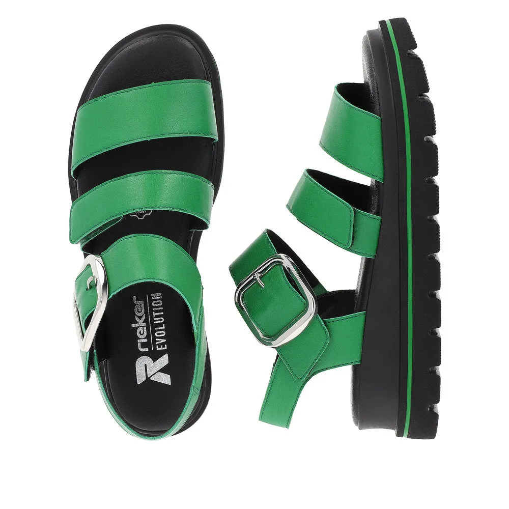 Rieker W1650-52 Ladies Green Leather Touch Fastening Sandals