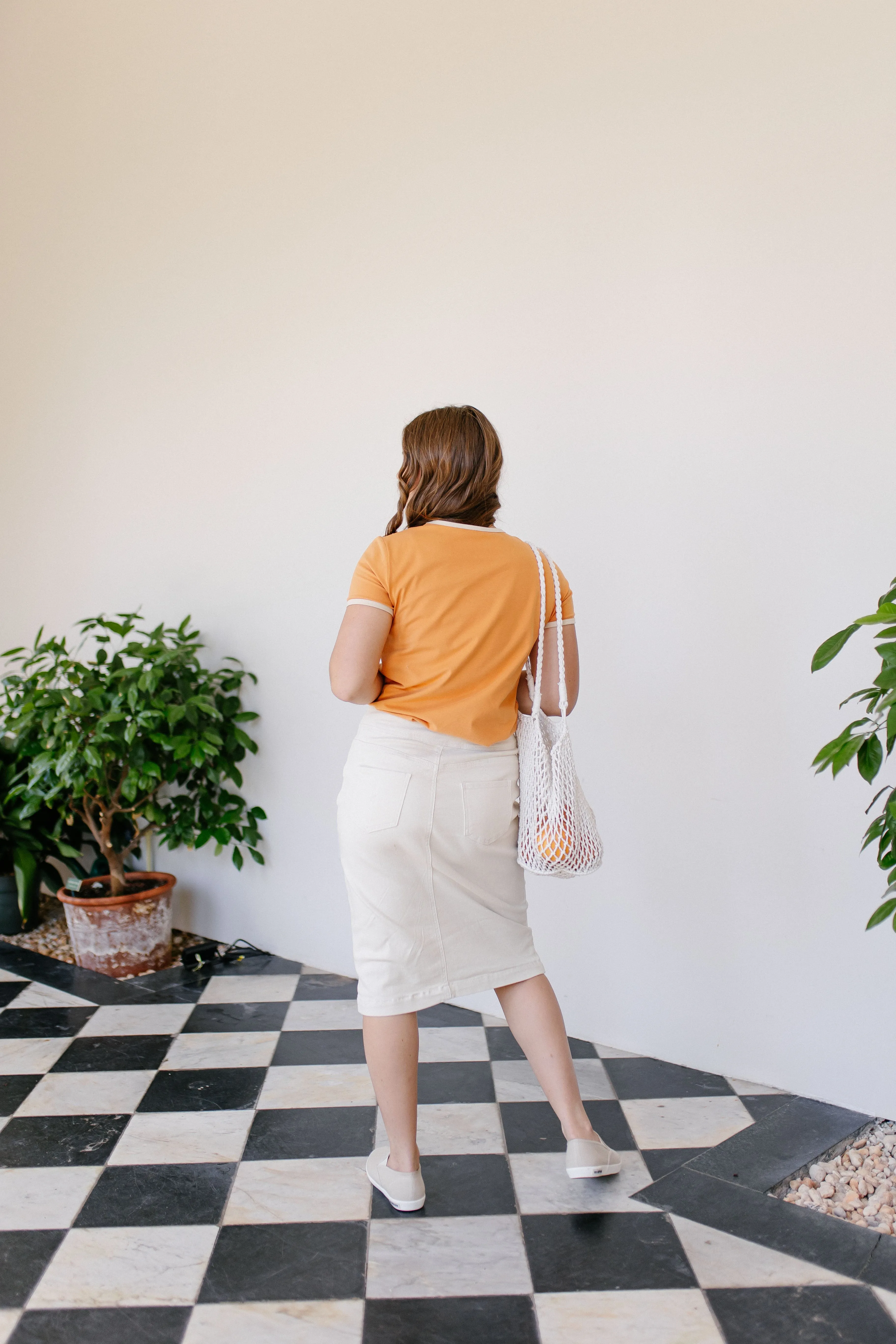 'Sara' Stretch Denim Skirt in Alabaster