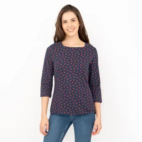 Seasalt Navy Blue Polka Dot Spotty 3/4 Sleeve Jersey Tops