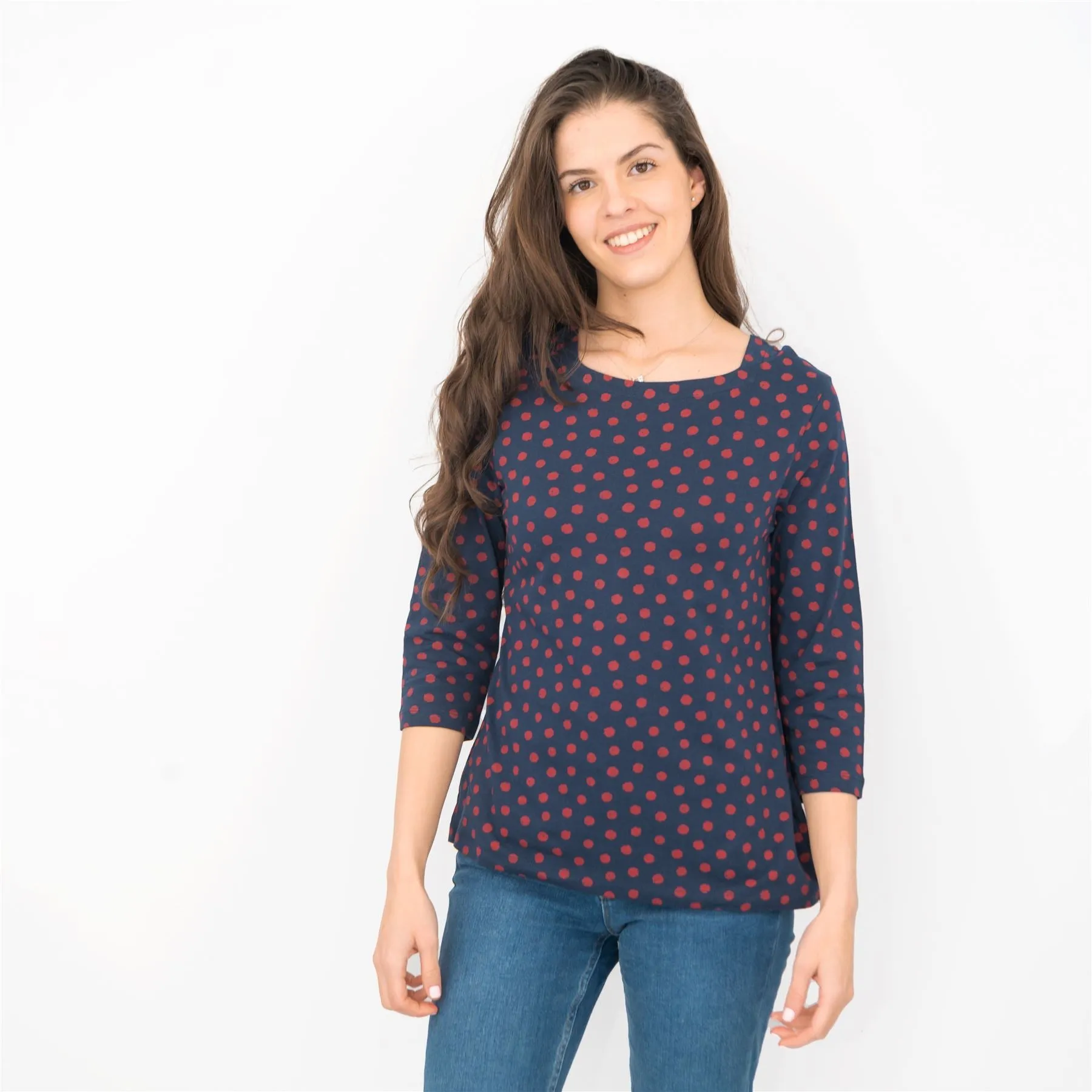 Seasalt Navy Blue Polka Dot Spotty 3/4 Sleeve Jersey Tops