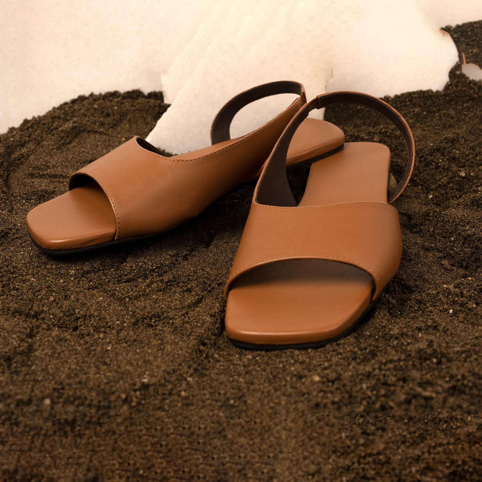 Seashell Slingback Vegan Leather Tan Women Sandals