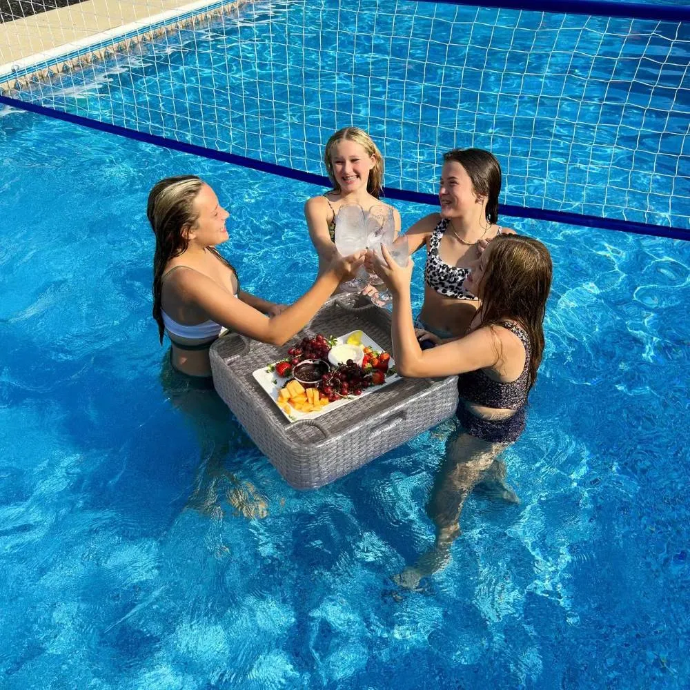 SUNJOY 24x24 Inch Wicker Floating Pool Tray Aluminum Frame Pool Accessory Tray for Drinks, Snacks, and Essentials