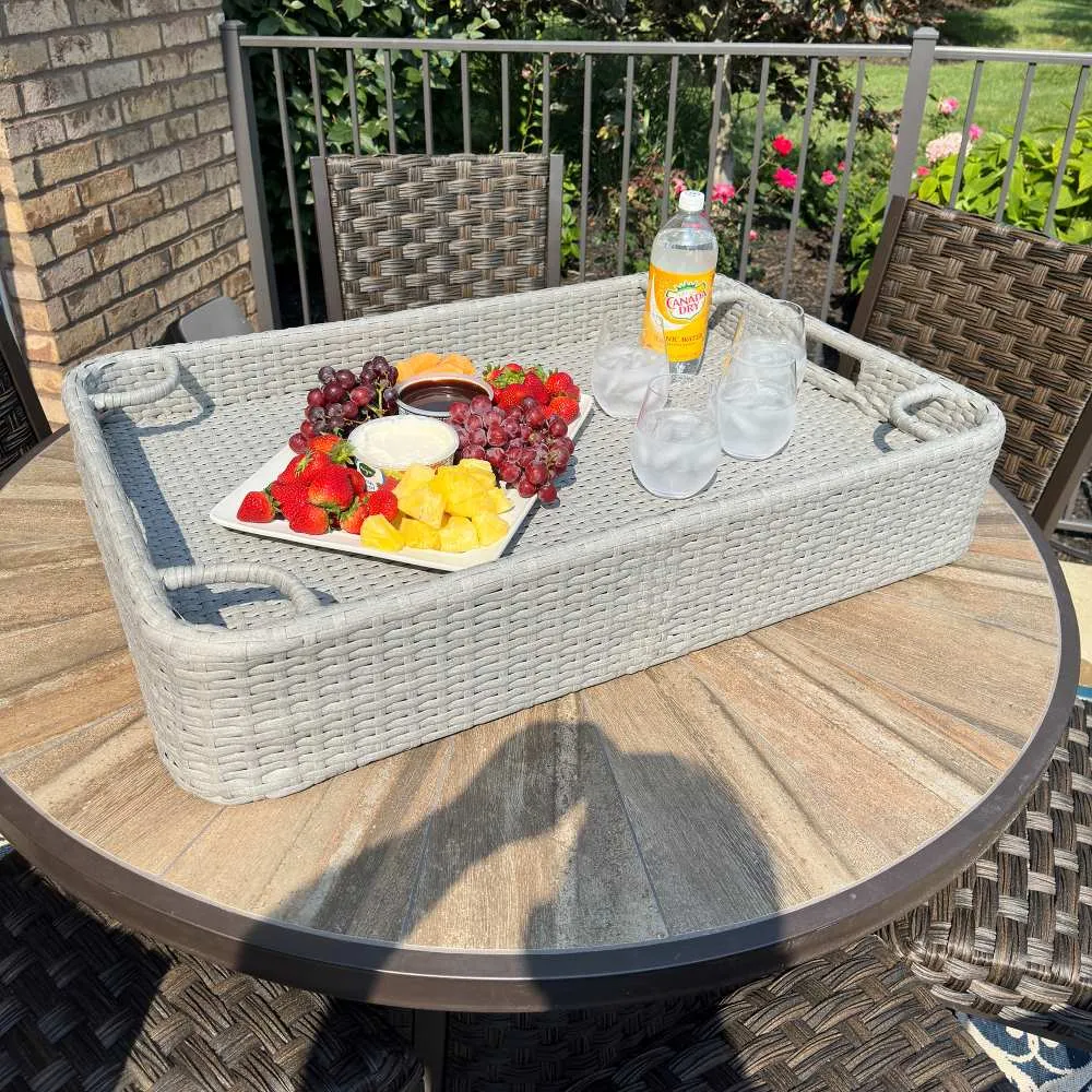 SUNJOY 36x24 Inch Wicker Floating Pool Tray Aluminum Frame Pool Accessory Tray for Drinks, Snacks, and Essentials