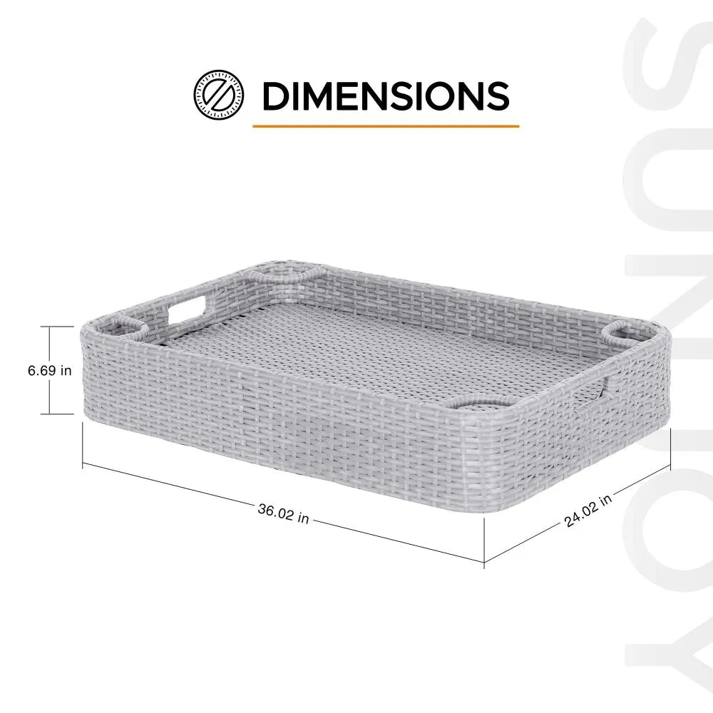 SUNJOY 36x24 Inch Wicker Floating Pool Tray Aluminum Frame Pool Accessory Tray for Drinks, Snacks, and Essentials