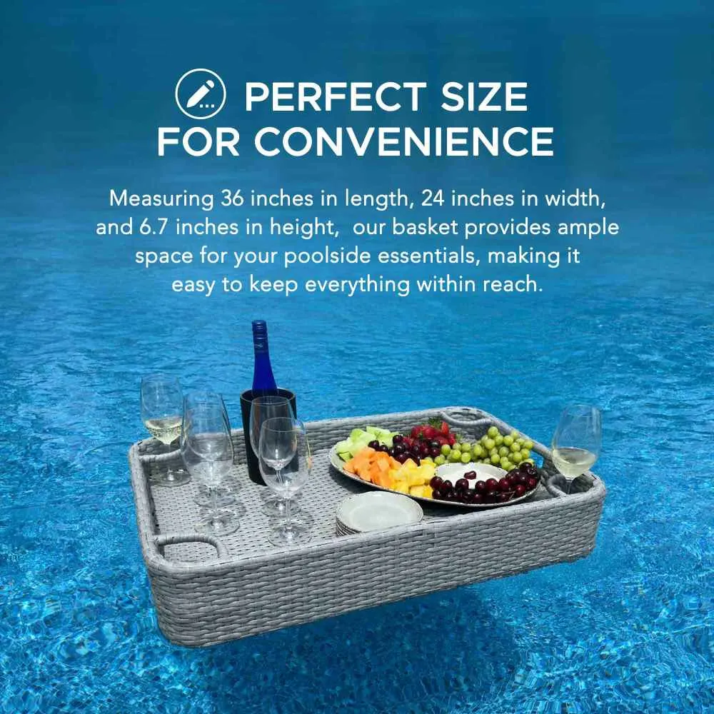 SUNJOY 36x24 Inch Wicker Floating Pool Tray Aluminum Frame Pool Accessory Tray for Drinks, Snacks, and Essentials