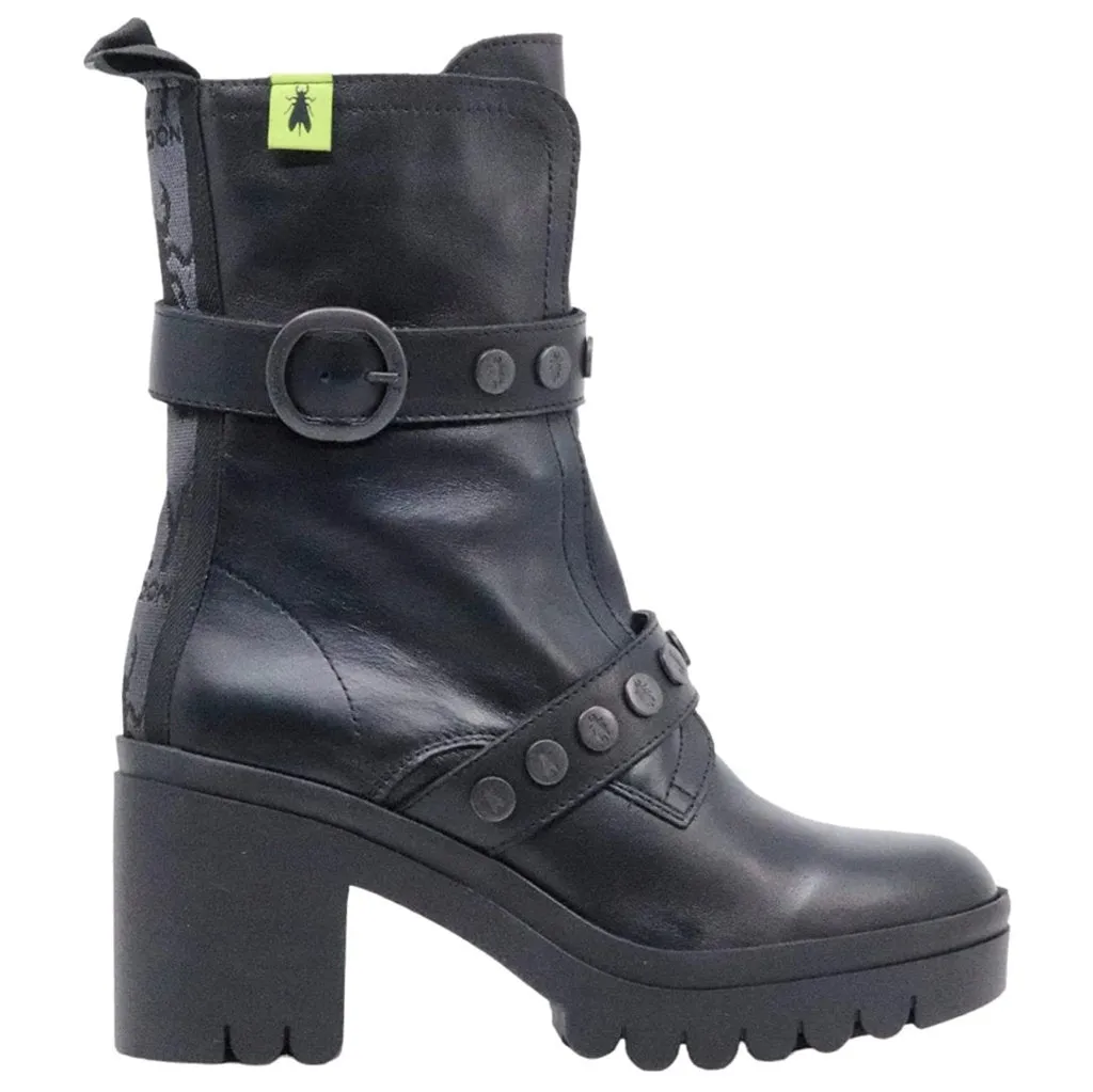 Tama888Fly Leather Women's Block Heel Zip Up Ankle Boots