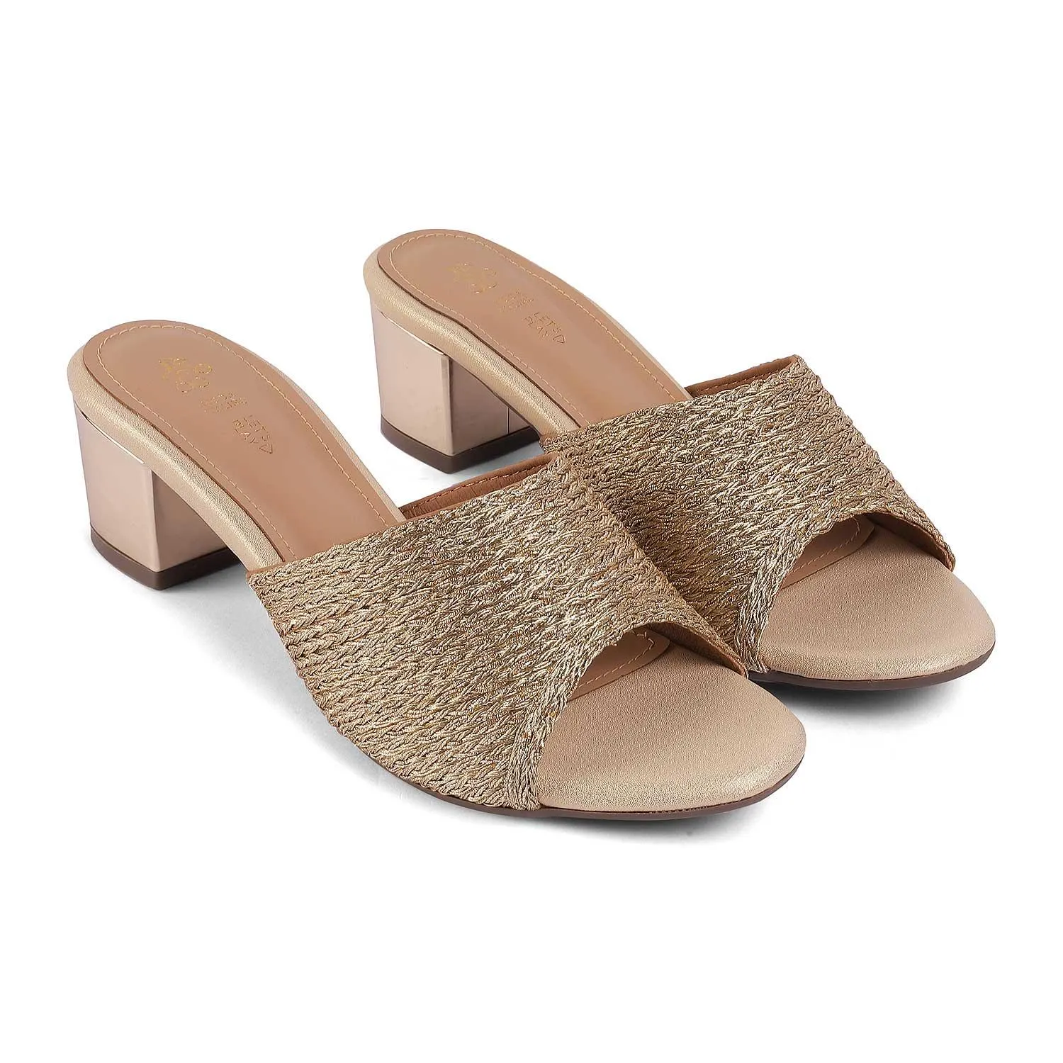 Tresmode Shimmer Gold Women's Dress Block Heel Sandals