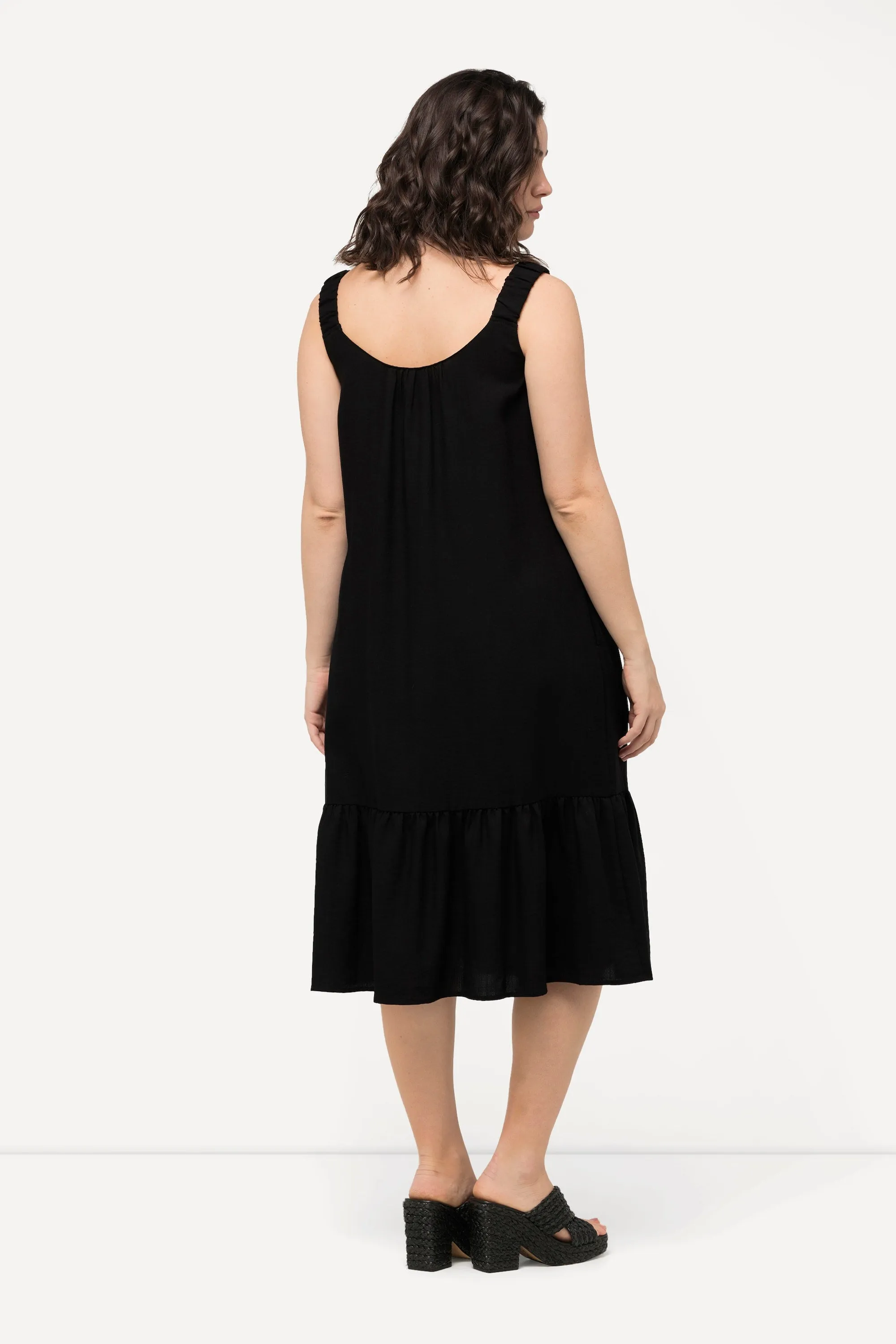 Ulla Popken Flounce Midi Dress in Black