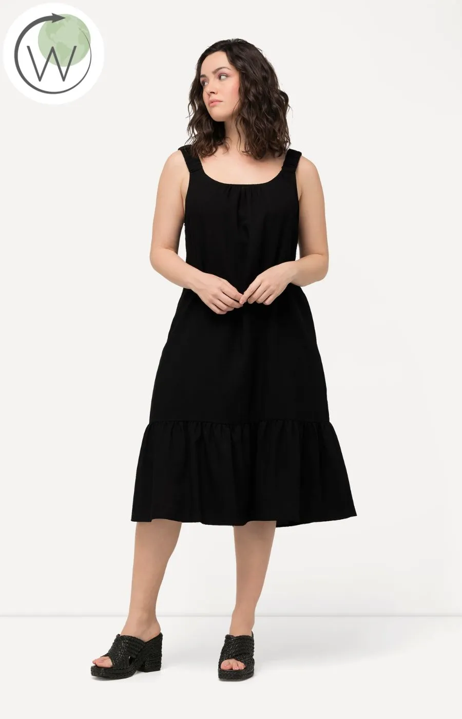 Ulla Popken Flounce Midi Dress in Black