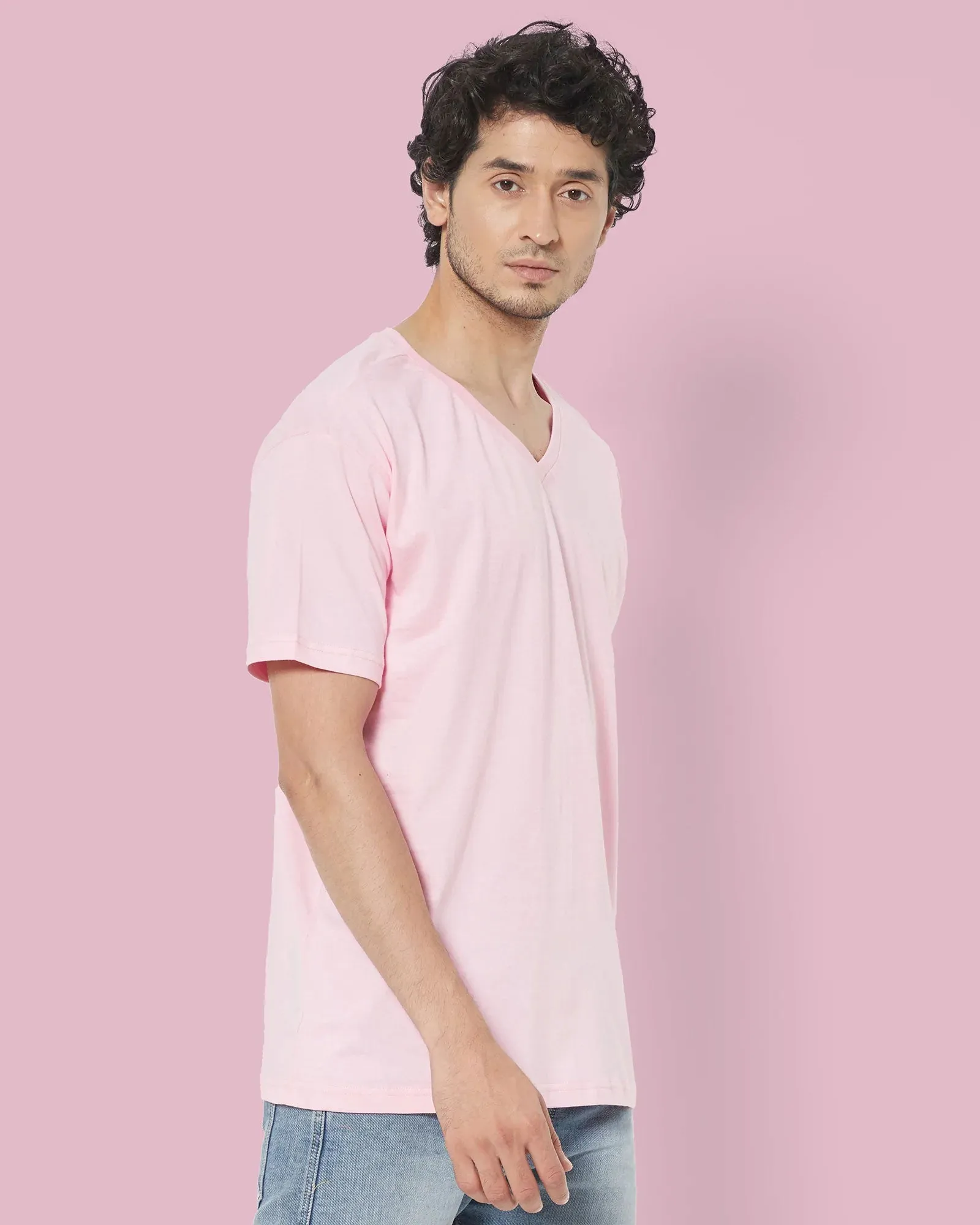 V Neck Half Sleeves: Baby Pink