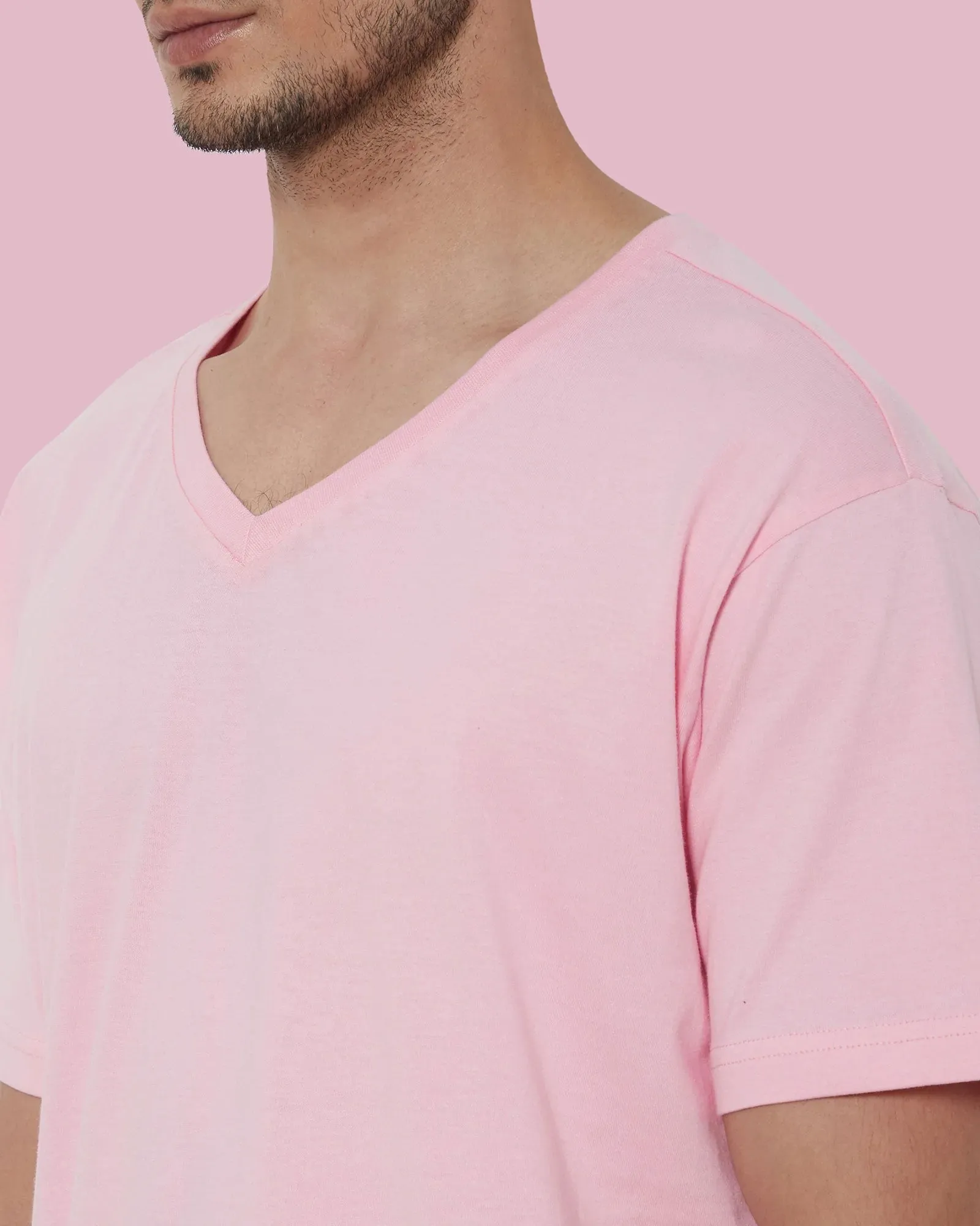 V Neck Half Sleeves: Baby Pink