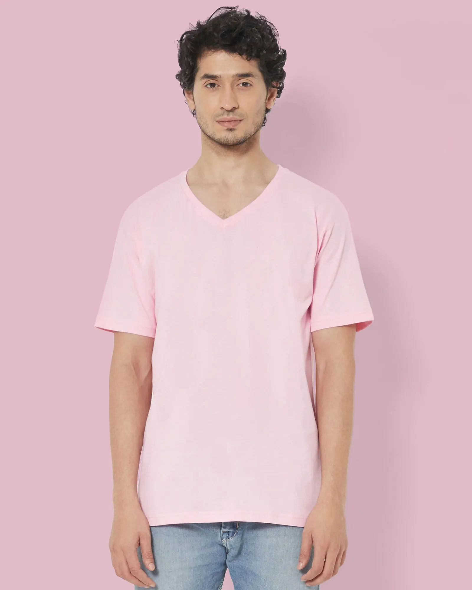 V Neck Half Sleeves: Baby Pink